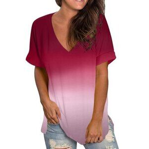 NWT Womens‎ Fashion Casual Gradient V-Neck Short Sleeve Tee Size Small